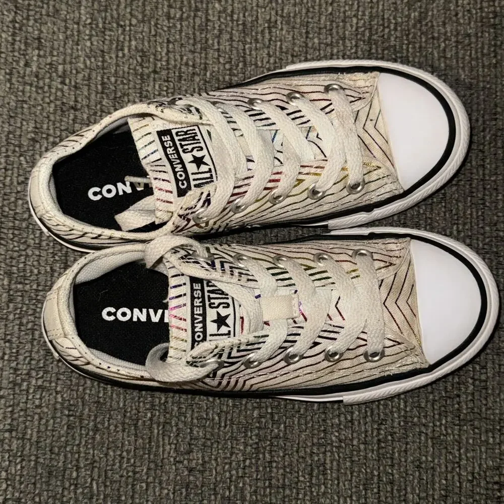 Converse All Star Sneakers Juniors Kids 12 White‎ Rainbow Stars Lace Up 665398F